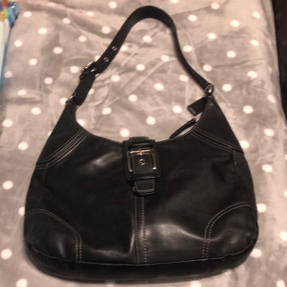 Black leather coach purse